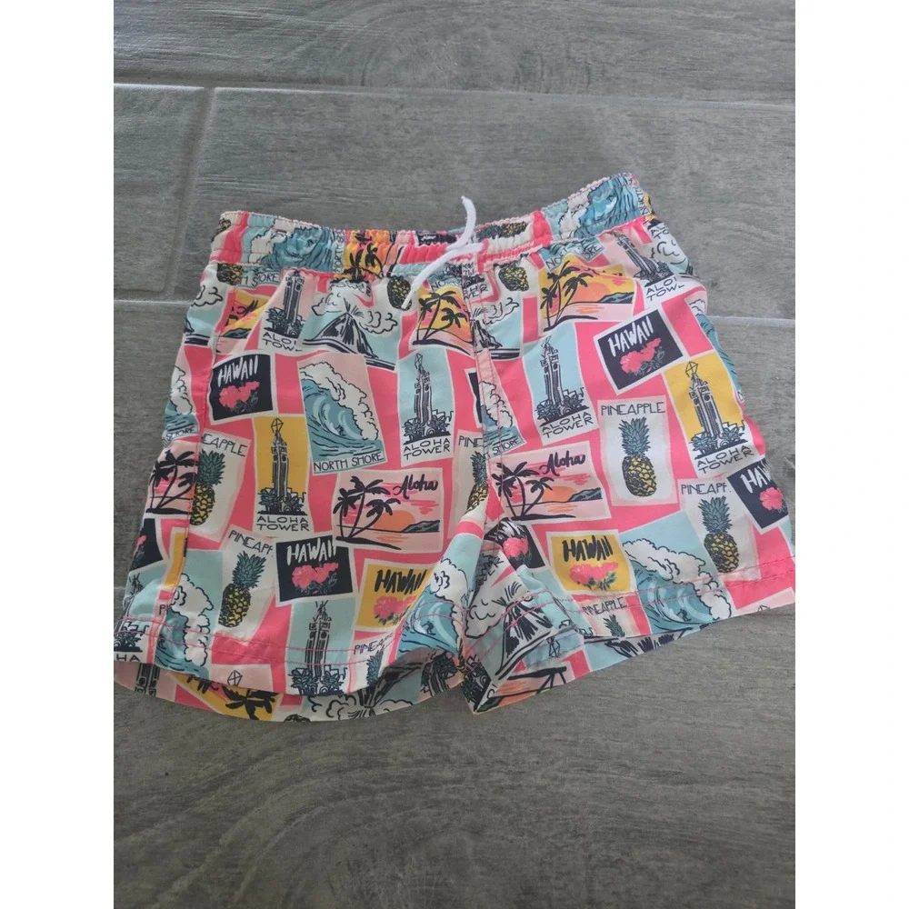 Janie and Jack Boys Hawaii Postcard‎ Print Swim Trunks Pink Blue Size 3
